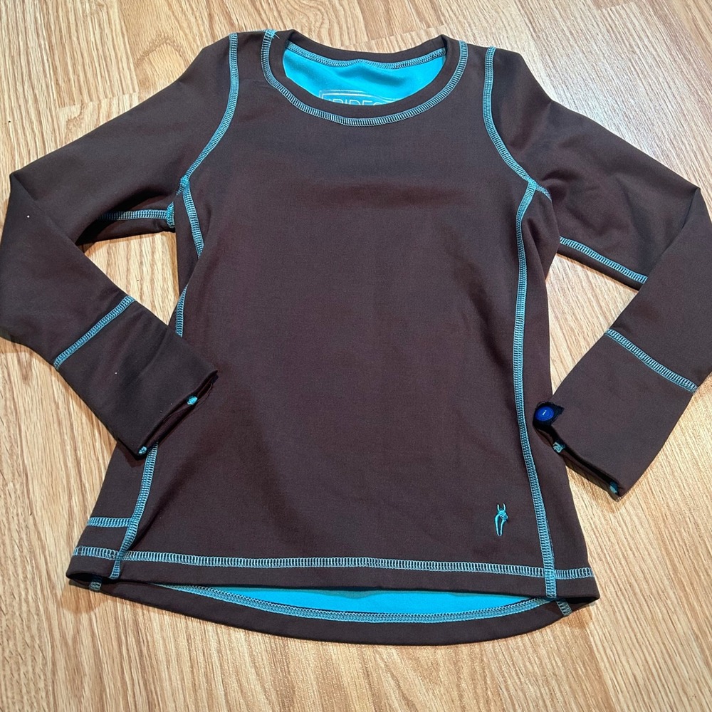 Irideon Equestrian Riding Top kids Small Brown Turquoise Long Sleeve